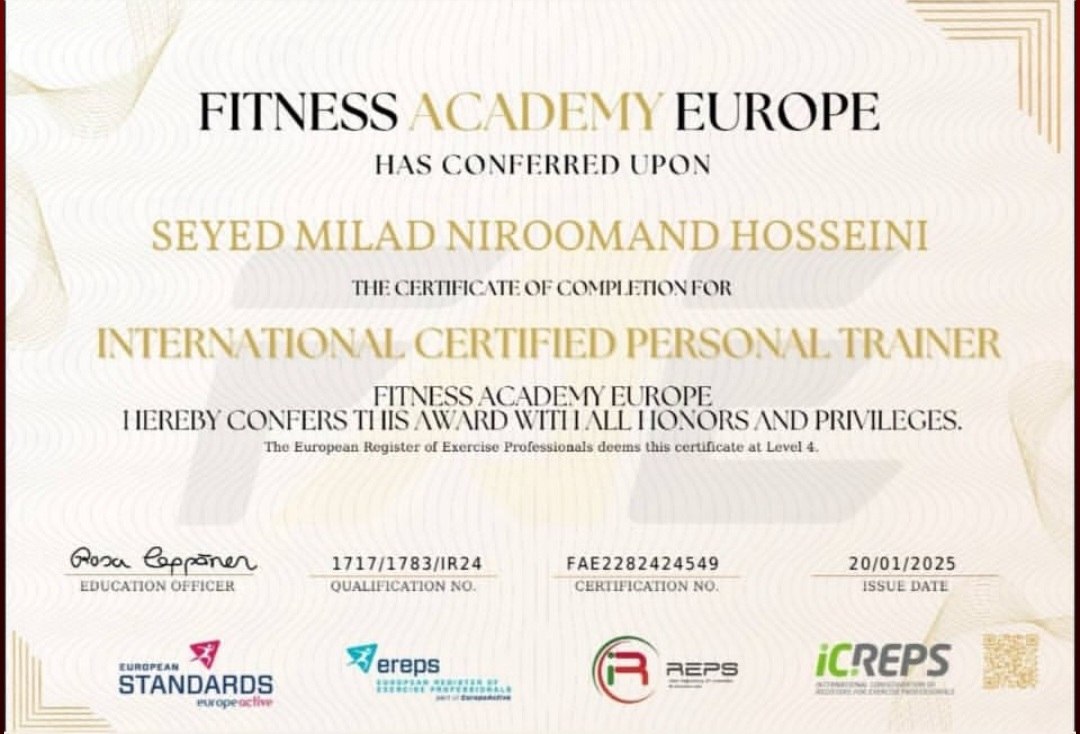 عکس مدرک Fitness Academy Europe