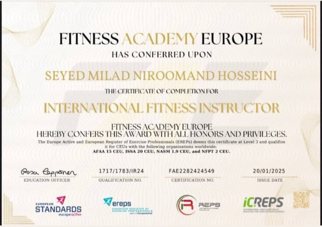عکس مدرک Fitness Academy Europe